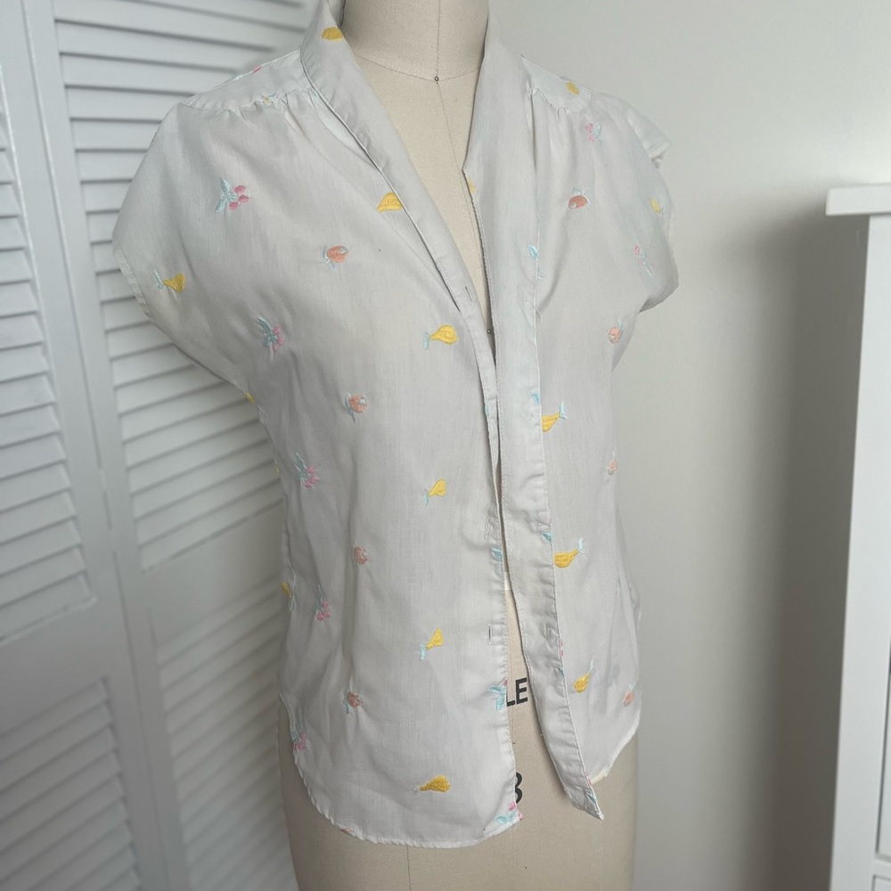 Mid-century Camp Shirt with Embroidered Fruit Accents